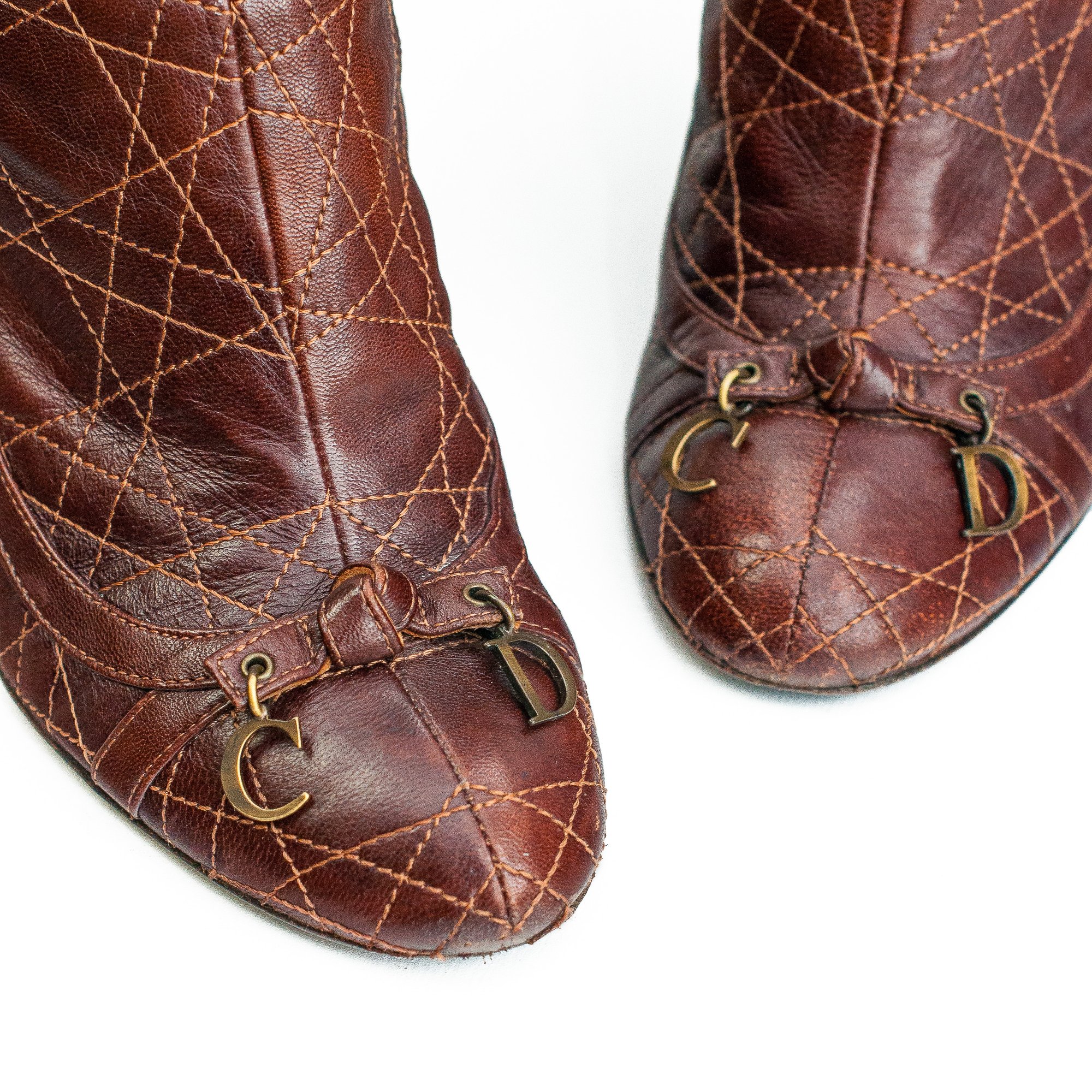 Image of Christian Dior Quilted Cannage Leather Knee-High Boots 