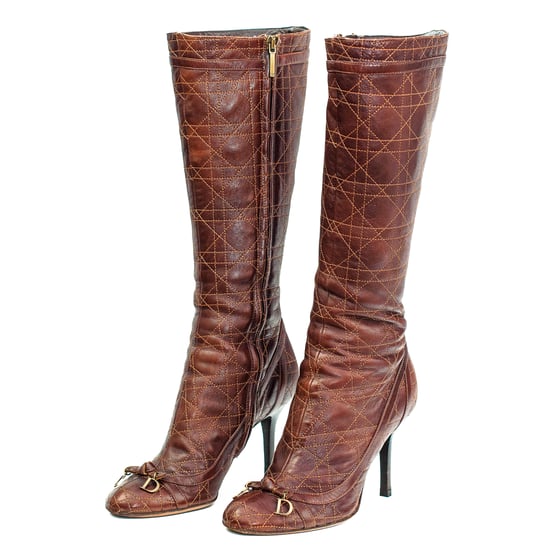Image of Christian Dior Quilted Cannage Leather Knee-High Boots 