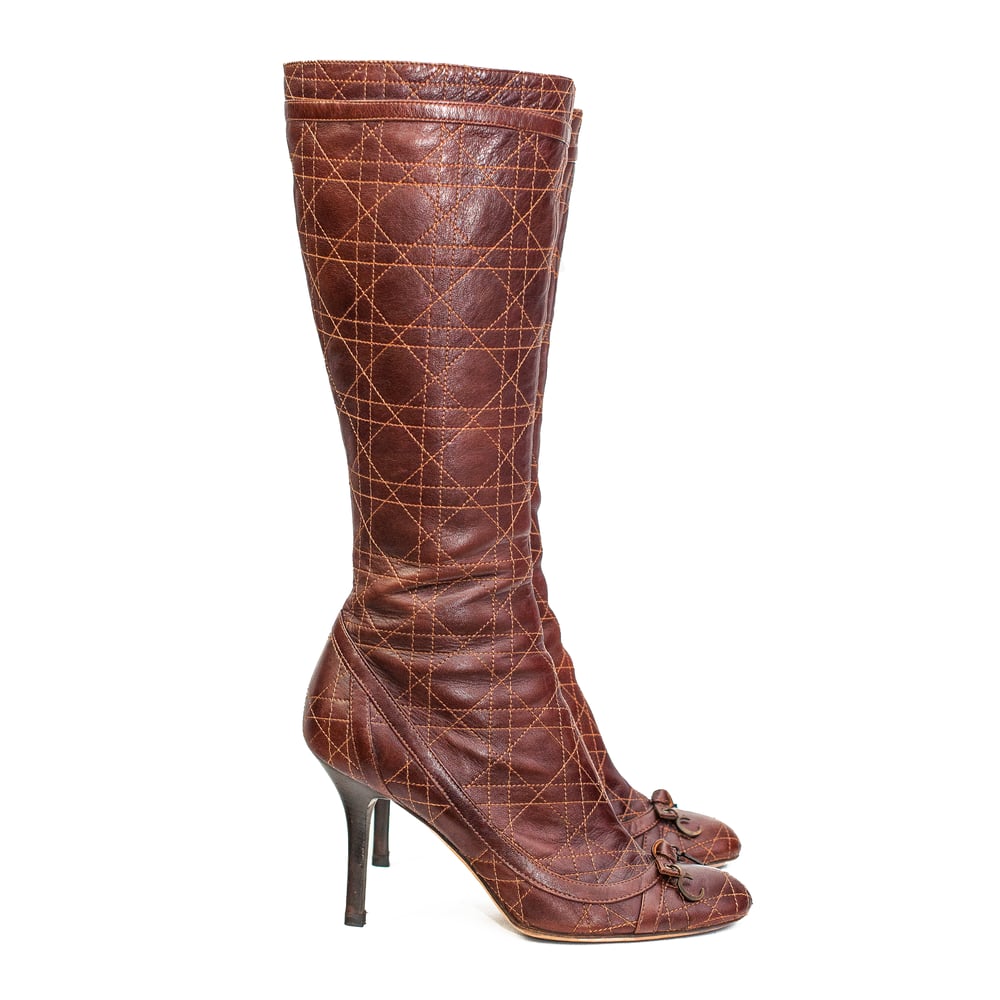 Image of Christian Dior Quilted Cannage Leather Knee-High Boots 