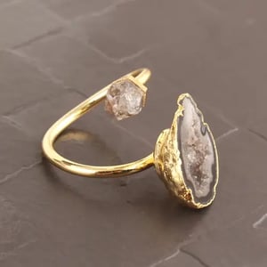 Image of  Herkimer Diamond and Black Geode Druzy Ring