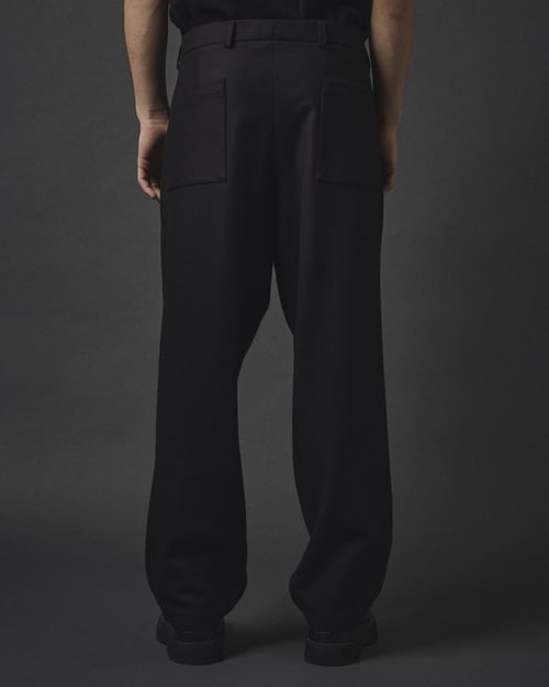 Image of Black Wool Flannel Wide Trousers