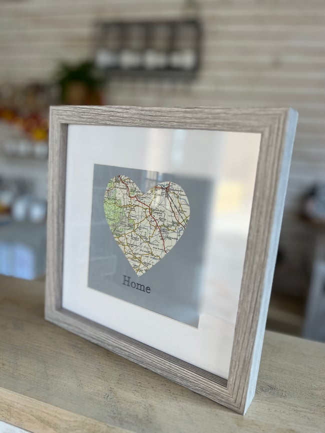Personalised Vintage Map Heart (Framed)