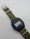 Retro Casio F91W Watch, on a green NATO Strap