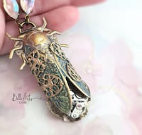Image 1 of Steampunk necklace, Cicada with verdigris wings, artisan insect jewelry