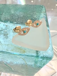 Image 2 of 14k diamond & Turquoise evil eye studs earrings 