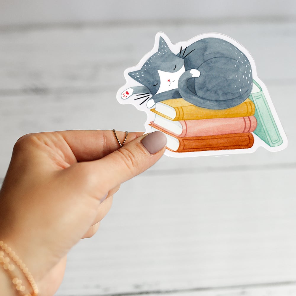 Image of Cat and Books Sticker