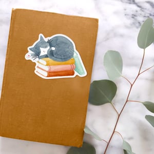 Image of Cat and Books Sticker 