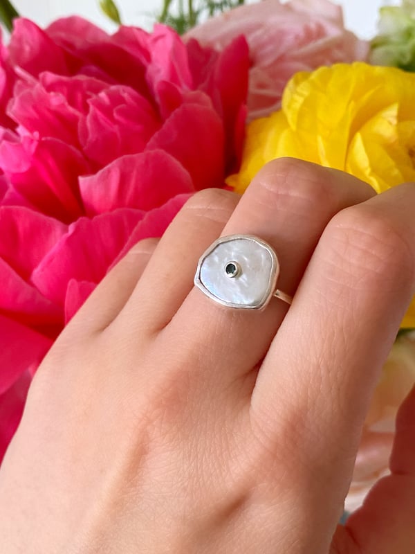 Image of Pearl Bezel Silver Ring