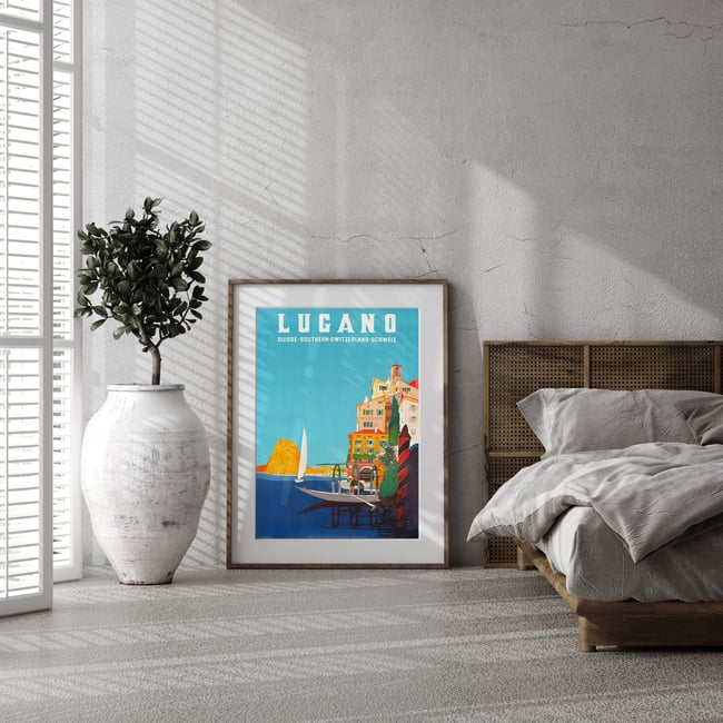 Lugano  Suisse - Southern Switzerland - Schweiz | Daniele Buzzi | Vintage Travel Poster | Home Decor