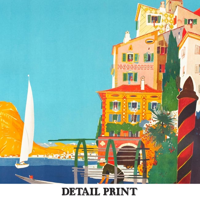 Lugano  Suisse - Southern Switzerland - Schweiz | Daniele Buzzi | Vintage Travel Poster | Home Decor