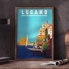 Lugano  Suisse - Southern Switzerland - Schweiz | Daniele Buzzi | Vintage Travel Poster | Home Decor