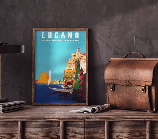 Lugano  Suisse - Southern Switzerland - Schweiz | Daniele Buzzi | Vintage Travel Poster | Home Decor