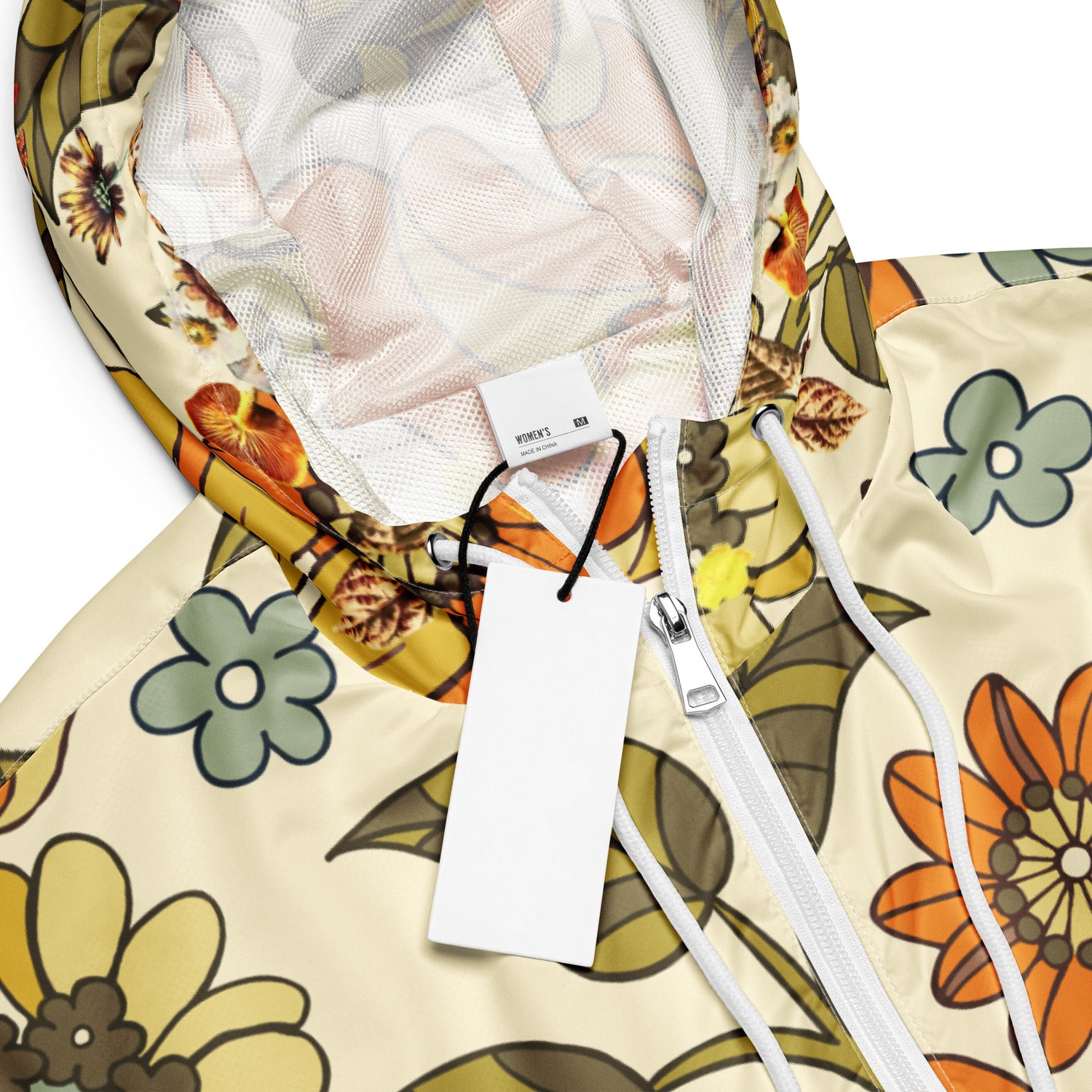 Image of She Oozes Success Vintage Botanic Print - Women’s Cropped Windbreaker w/White Zipper/Cord