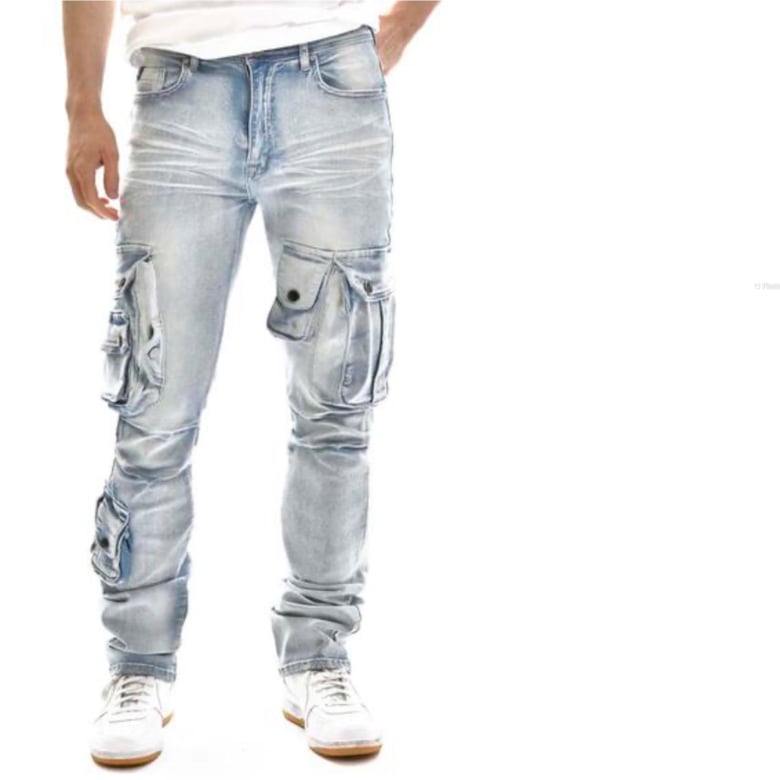 Image of Light blue stack pants