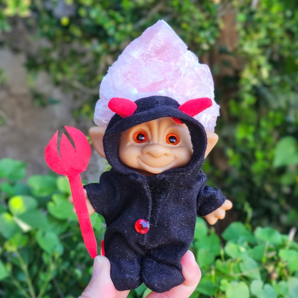 Rose Quartz of Mischief Black Devil Romper and Red Pitchfork 6"