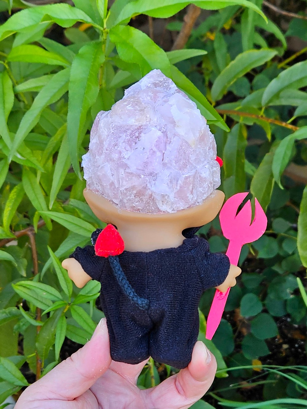 Rose Quartz of Mischief Black Devil Romper and Red Pitchfork 6"