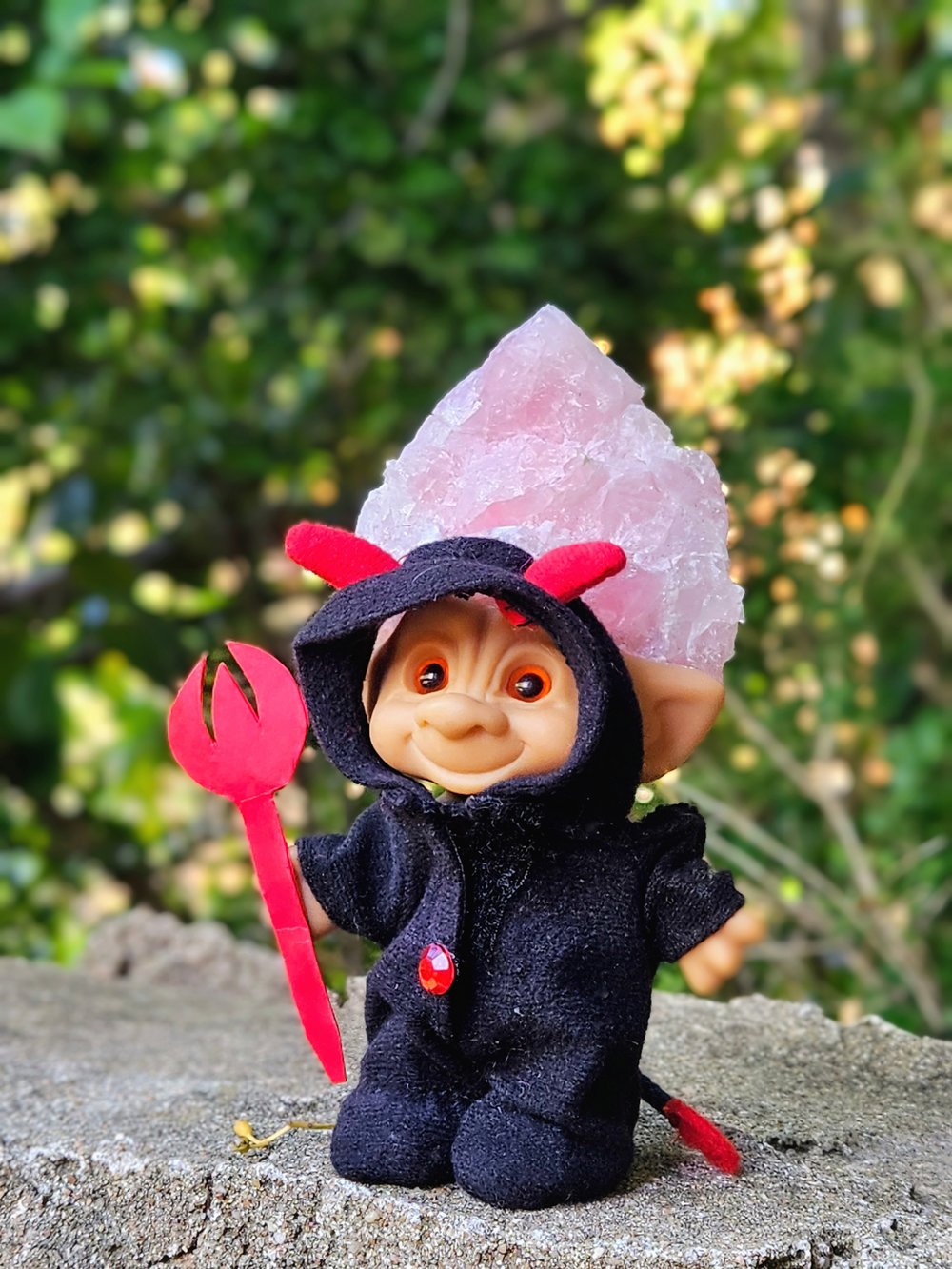 Rose Quartz of Mischief Black Devil Romper and Red Pitchfork 6"