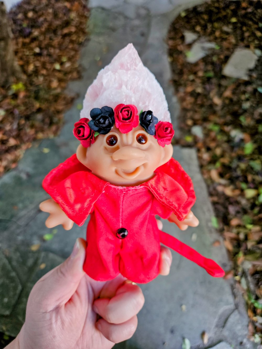 Rose Quartz Devil with Flower Crown 6"