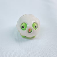 Image 3 of chubby frog with ghost mask ceramic figurine