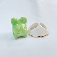 Image 4 of Heart frog with ghost mask ceramic figurine (glow in dark)