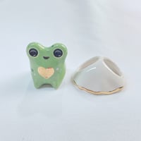 Image 1 of Heart frog with ghost mask ceramic figurine (glow in dark)