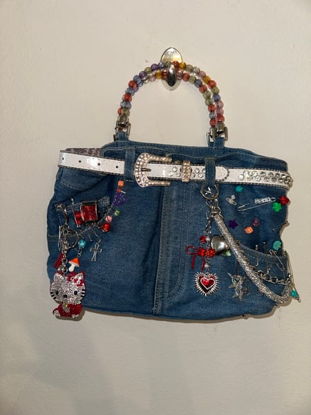 Image of blue Jean hello Kitty purse 