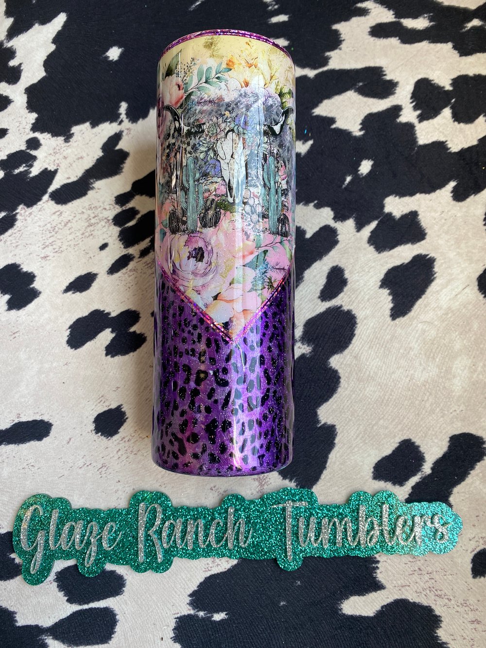 20 oz. Purple cheetah/skull/floral