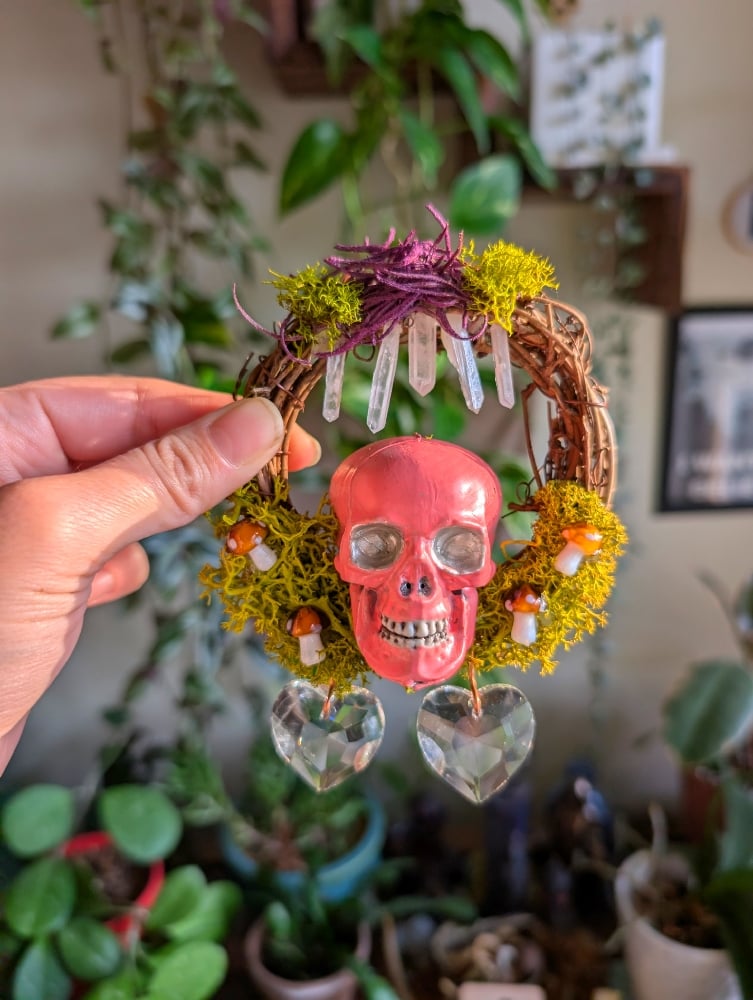 Image of Mini Grief Wreath (pink skull)