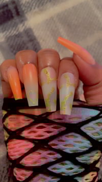 Image 4 of Nails - Long (Peach/Gold Hearts)