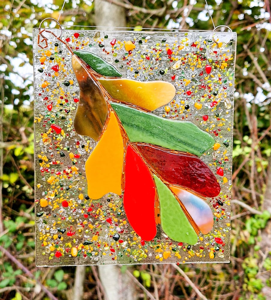 Image of Fused Glass Oak Leaf Panel