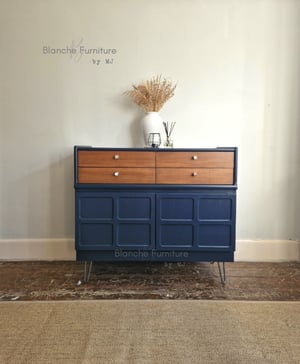 Image of Curved sideboard in Midnight Blue and Walnut by Nathan