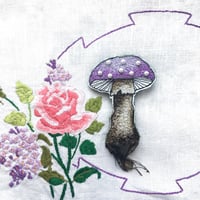 Image 1 of Purple thread drawn fungi brooch