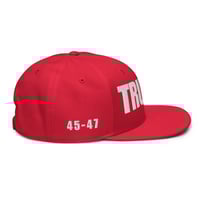 Image 4 of Trump 45-47 USA Flag Red - Snapback Hat from PatriotsCo.com