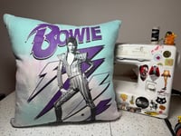 Image 1 of Upcycled “David Bowie” t-shirt and denim toss pillow