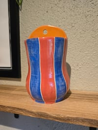 Image 6 of Blue and Orange Striped Wall Vase