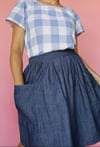 Ready Made Linen/Cotton Blue Gingham Peggy Top with Free Postage