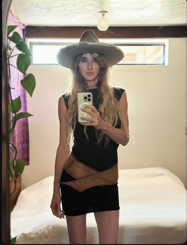 early 70s massive leather crossover hip belt 