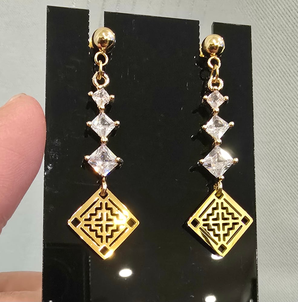 Image of Diamond Drop Earrings - Hypoallergenic, 18K Gold Plated, Cubic Zirconia 