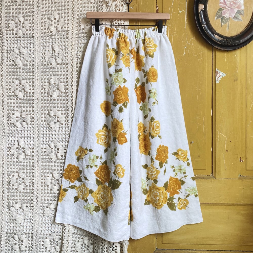 Image of Vintage Yellow Roses Tablecloth Granny Pants