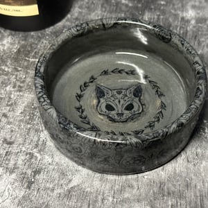 Image of Sugar Skull Cats and Roses on Handmade Porcelain Wine Bottle Coaster
