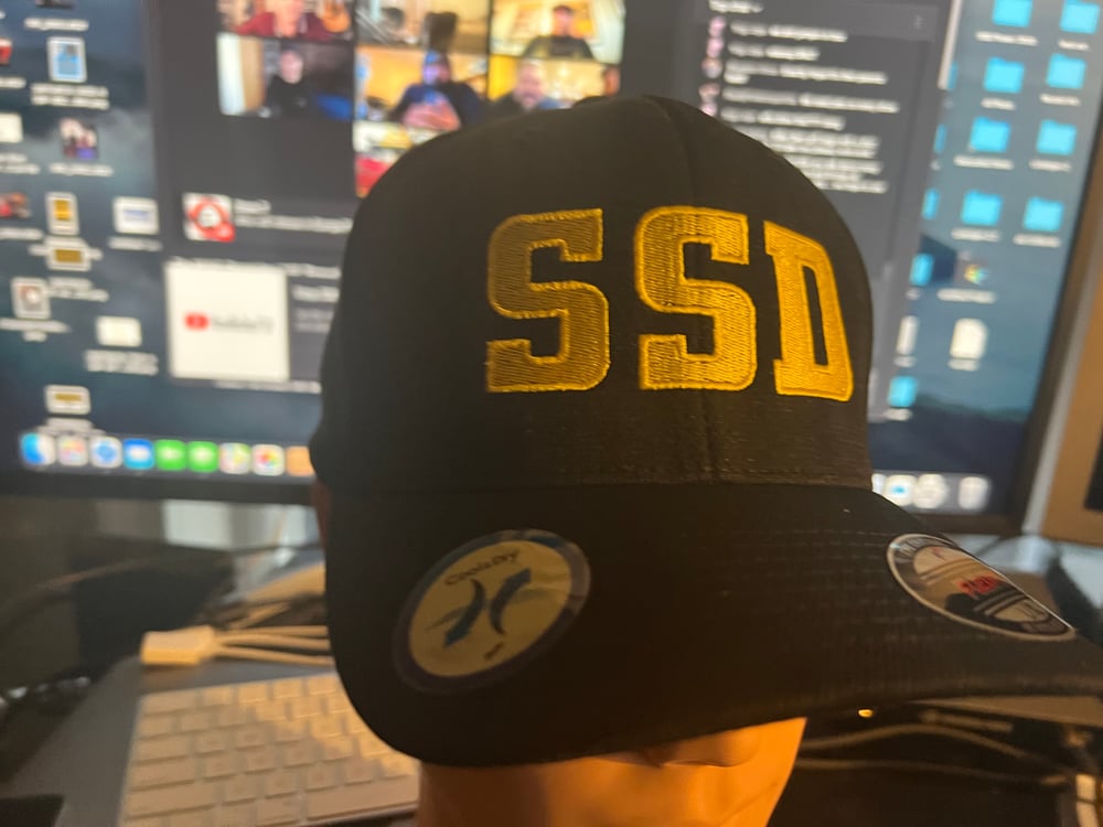 Black Flexfit Hat with solid yellow Front/Back SSD/OBH logos