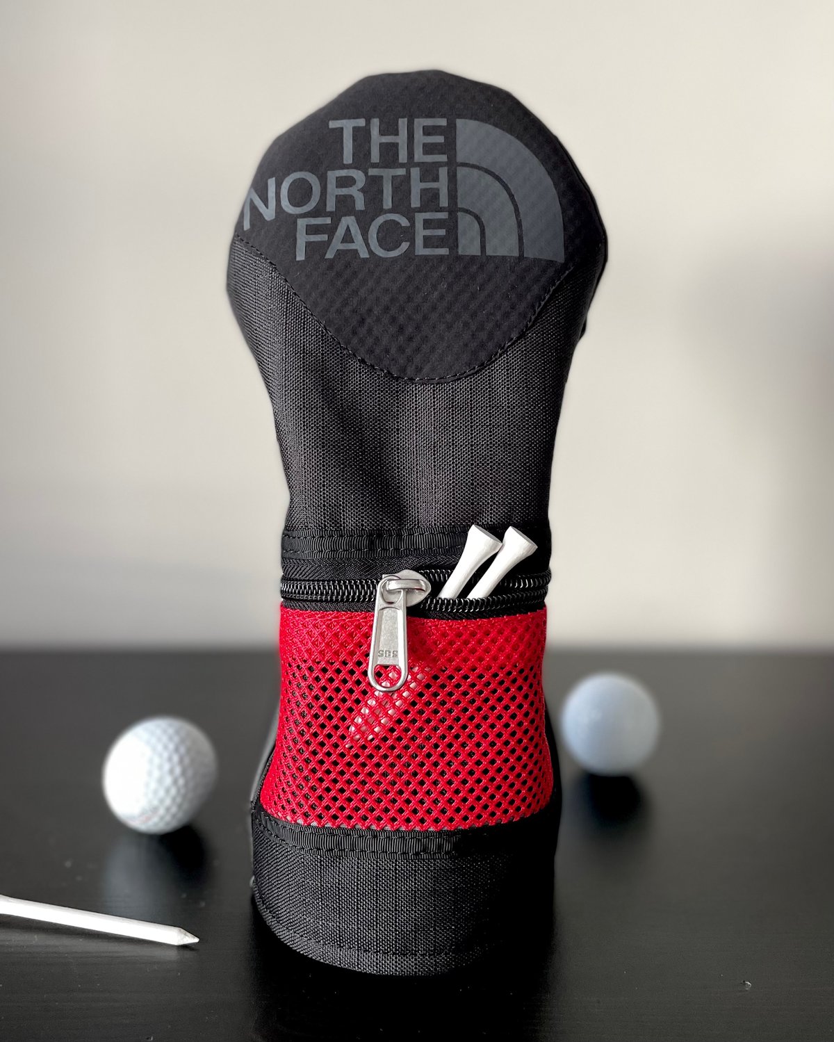 Image of Custom Upcycled TNF Fairway Headcover With Zip - black/red