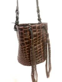 Image 4 of Croc Embossed Brown Leather Top Handle Bucket Bag