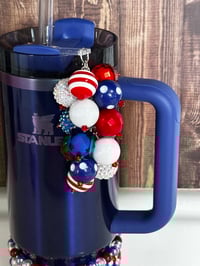 Image 3 of Fourth of July Memorial Day Patrotic Red White and Blue Tumbler Straw Bauble