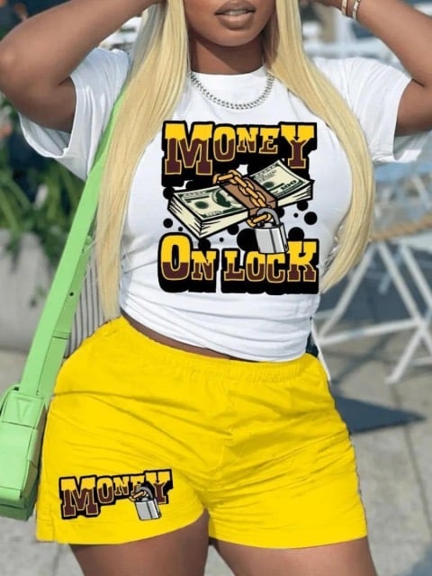 Image of Money Letter Print Shorts Set