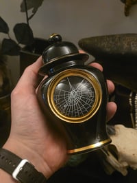 Image 2 of Large Black And Gold URN with Real Preserved Web