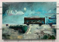 Image 3 of Painting / maleri / "ISLANDS BRYGGE – Malerdrømme og tankestreger – Togvognen" / 90x130 cm