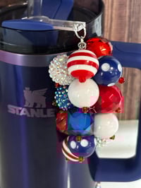 Image 2 of Fourth of July Memorial Day Patrotic Red White and Blue Tumbler Straw Bauble
