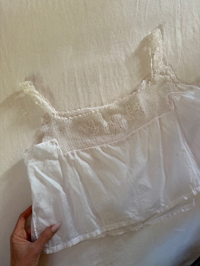edwardian cotton and crochet floral camisole corset cover tank top