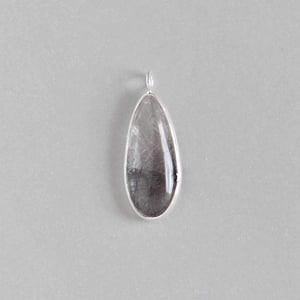Image of Black Rutilated Quartz (Black Tourmalined Quartz) pear shape cabochon cut silver necklace